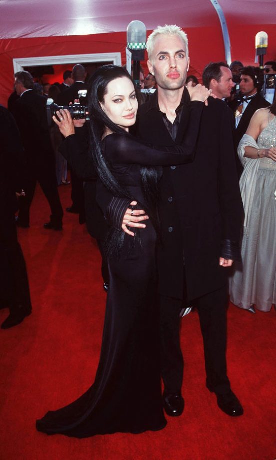 Angelina Jolie Wearing A Versace Dress With Her Brother, James Haven, At The Oscars, 2000