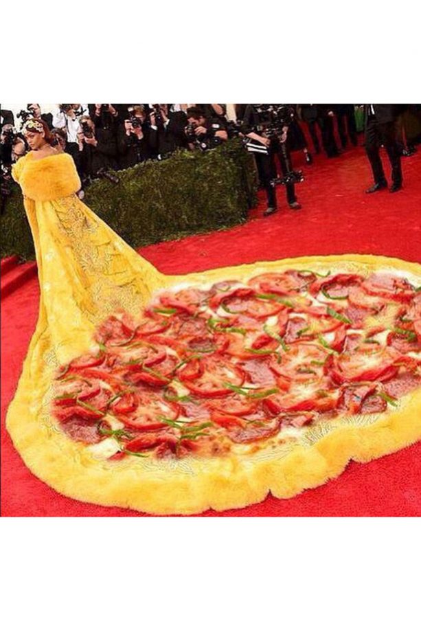 Rihanna's Guo Pei Couture Robe in Pizza Form, stuffed crust anyone?