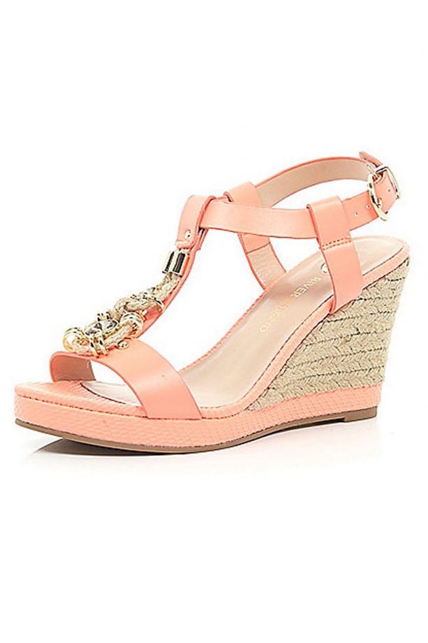 River Island Coral Embellished Front Raffia Wedges, £35