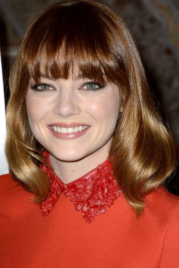 Emma Stone Shows Off Her New Fringe At The Empire State Building, 2014