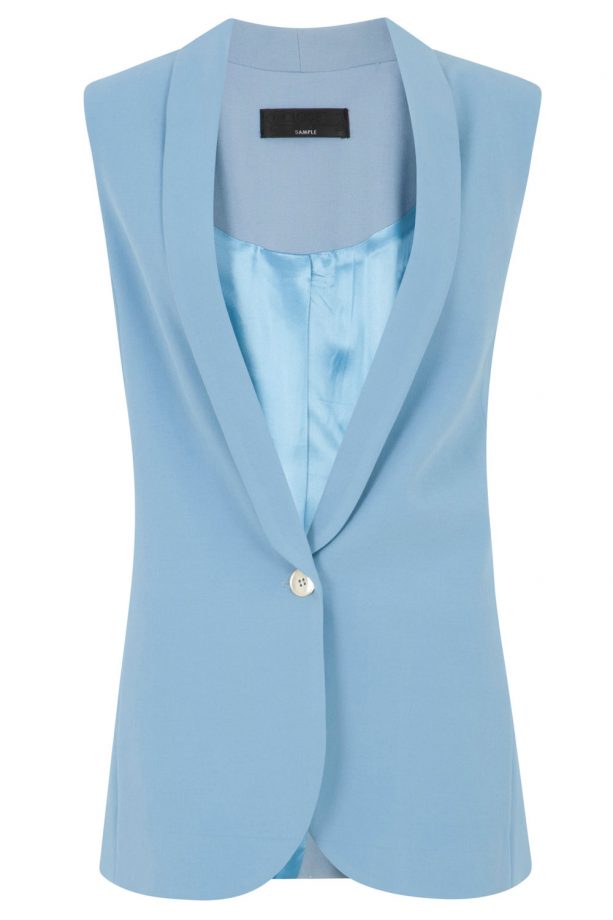 Closet London Dusky Blue Long Line Sleeveless Jacket, £50