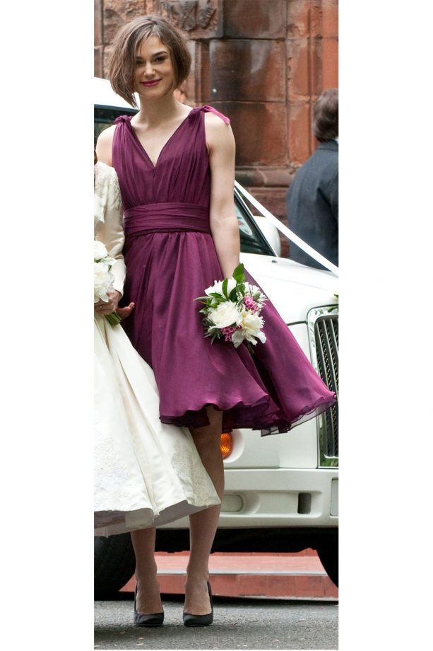 Keira Knightley Wore A Knee Length Purple Frock For Her BFF's Wedding, 2011
