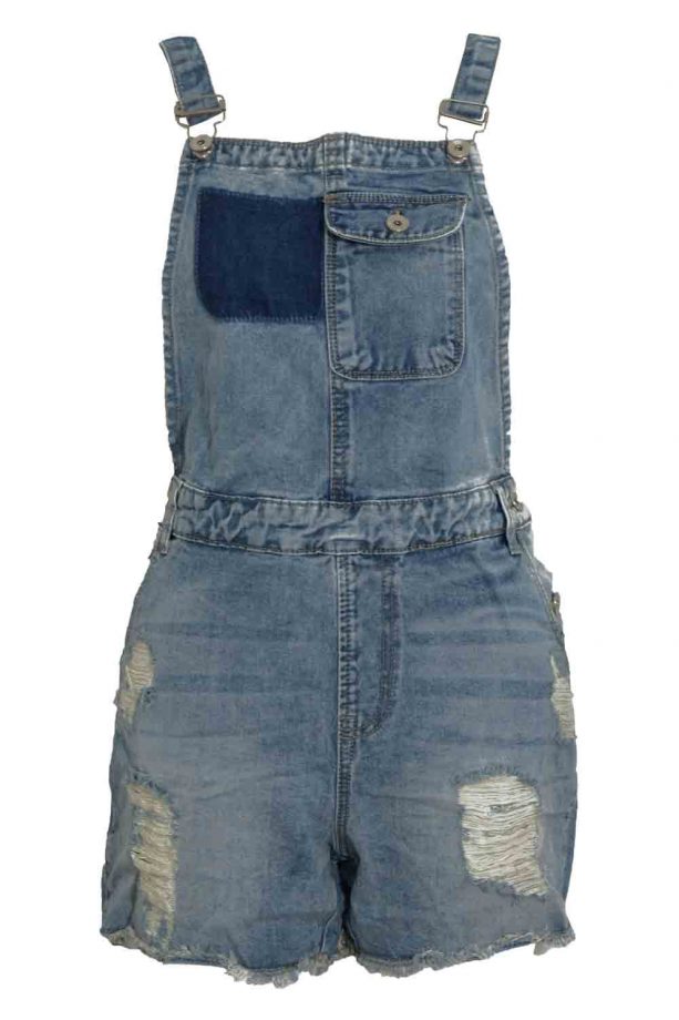 Blue Distressed Short Dungarees, £22