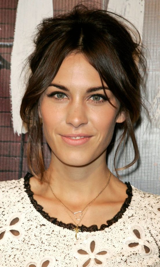 Festival Hairstyle: Alexa Chung's Messy Updo And Parted Fringe Hairstyle, 2010