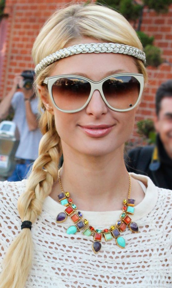 Festival Hairstyle: Paris Hilton Accessorized Her Plait Hairstyle With A Cute Headband, 2011