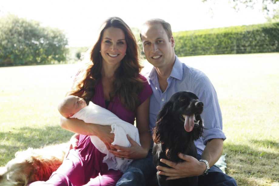 First Family Portrait Of Prince William And Kate Middleton With Prince George And Lupo The Dog, 2013