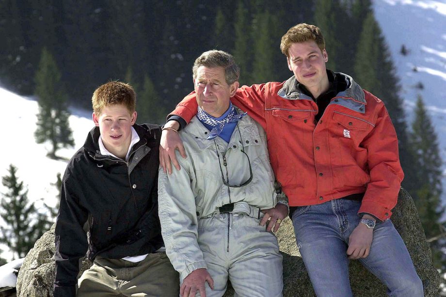 Prince Charles With His Boys Prince William And Prince Harry In Switzerland, 2002