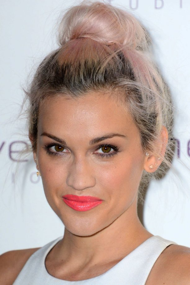 Ashley Roberts Ties Her Candy Floss Hair Up Into A Topknot For A Sheer Cover Studio Event, 2014