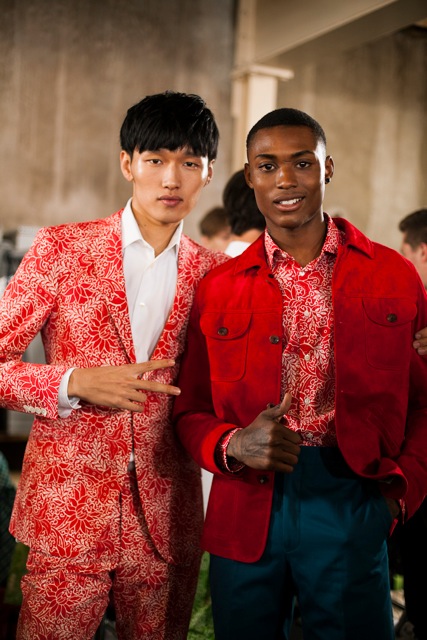 Boys In Red. Models Backstage At The Richard James SS16 Show.