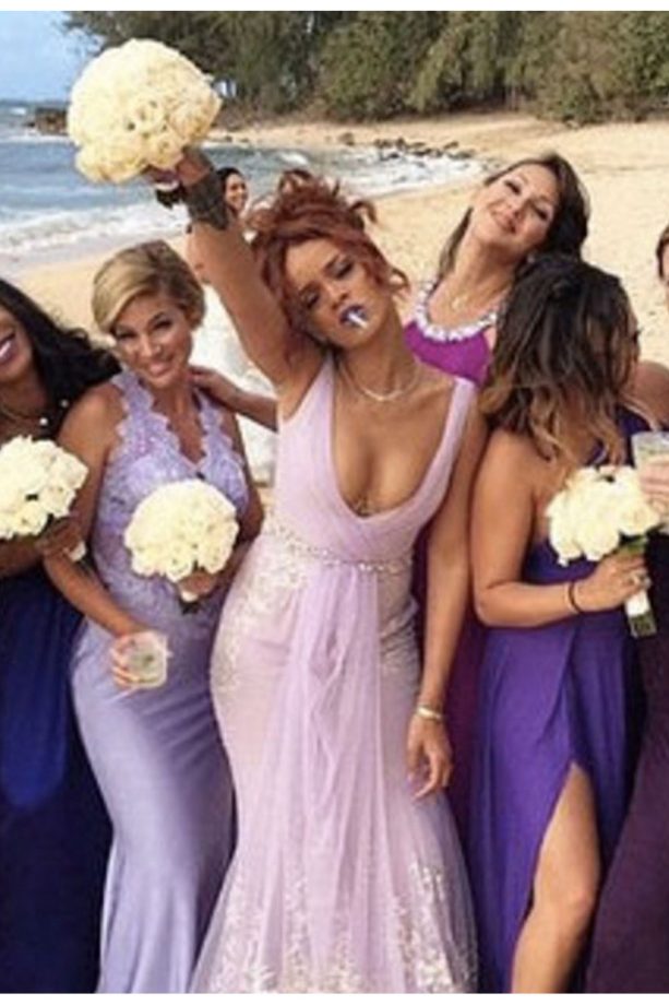 Rihanna Works Pastel Hues In Badgley Mischka, 2015