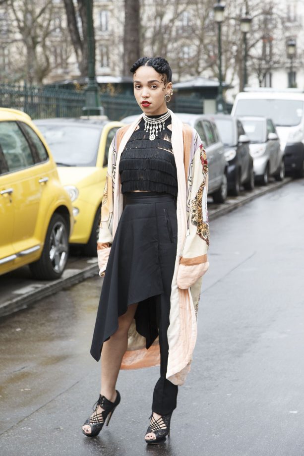 Papped At Paris Fashion Week, Twigs Looks Stunning In John Paul Gaultier And Nicholas Kirkwood Shoes, 2014