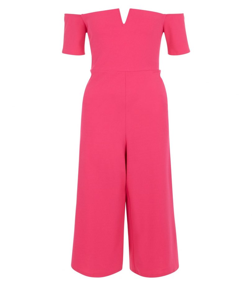 New Look bright-pink-bardot-neck-culotte-jumpsuit-£29.99