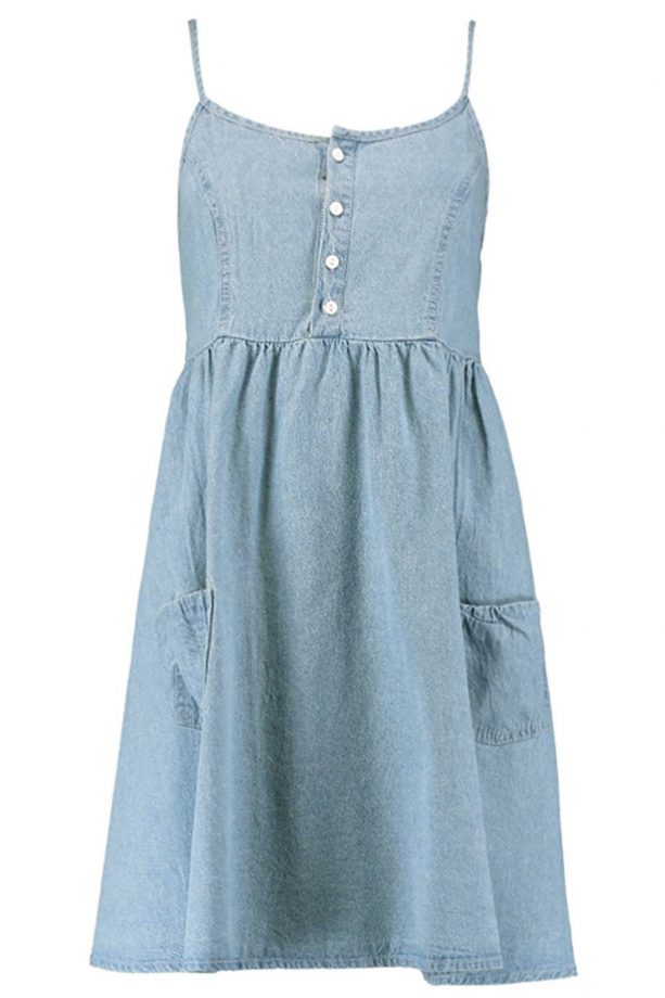 Boohoo Harriett Strappy Swing Denim Dress, £15