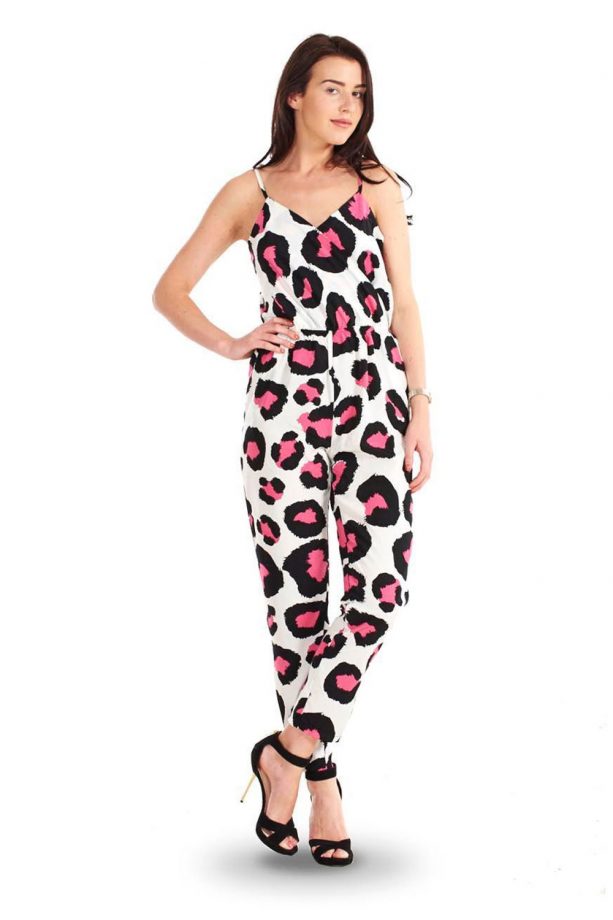 Ladies White Neon Pink Jumpsuit, £6.99