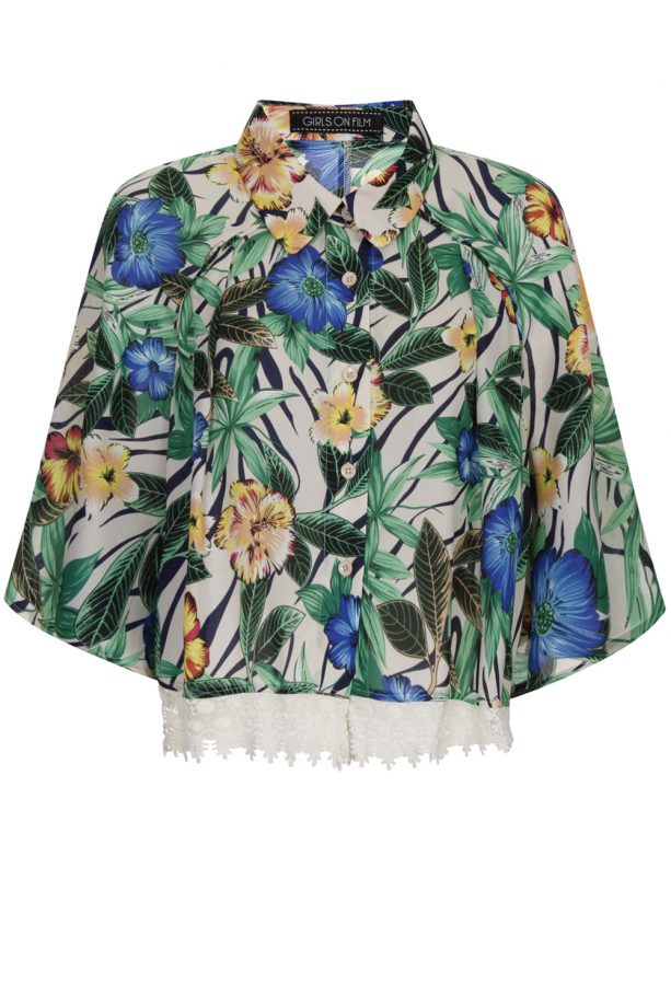 Little Mistress Hibiscus Print Lace Shirt, £30
