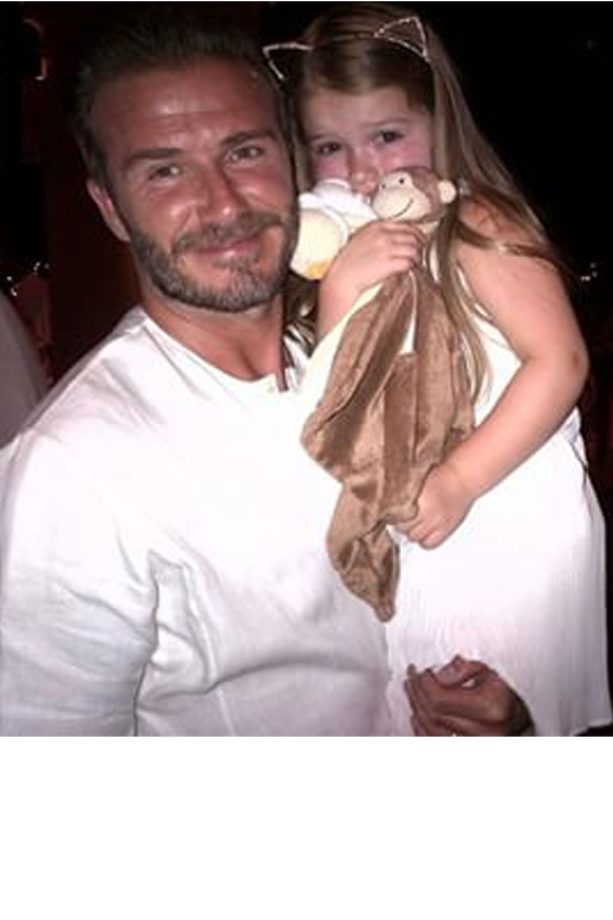 Harper Beckham Celebrating Dad David Beckham's Birthday With Cute Kitten Ears, 2015