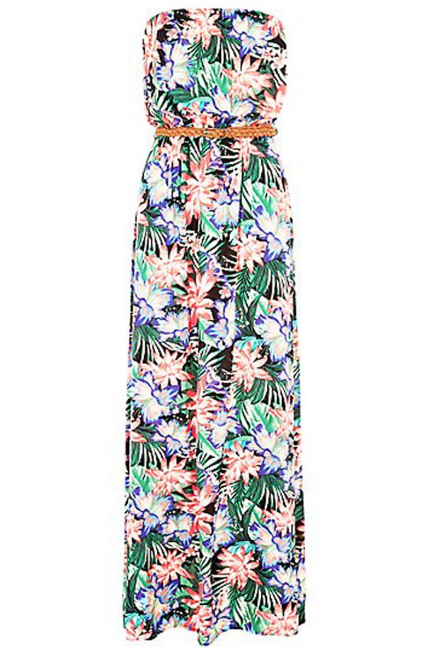 New Look Black Tropical Print Bandeau Belted Maxi Dress, £17.99