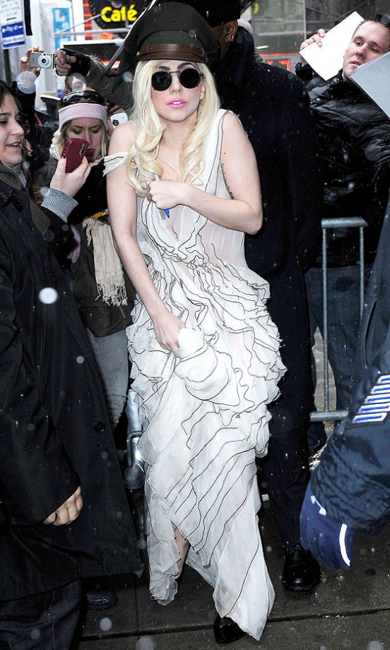 Lady GaGa Wearing A Long Marc Jacobs Dress To Good Morning America, 2010