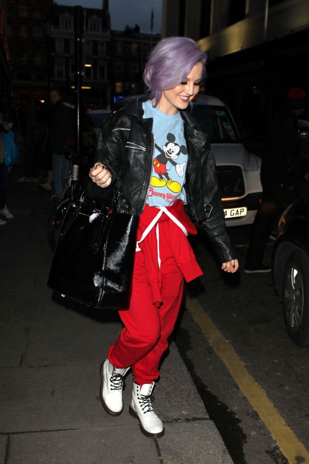 Purple Locks And A Red Boiler Suit, Perrie Steps Out In London - 2013