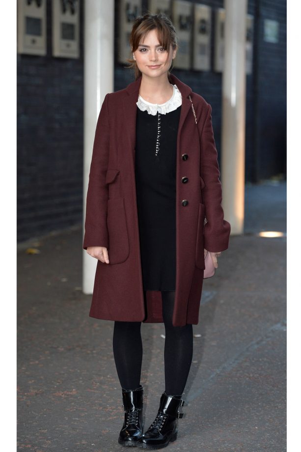 Jenna Coleman Wearing A Stylish Mulberry Coat Outside The ITV Studios, London - 2013