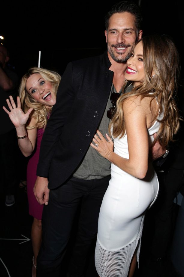Reese Witherspoon And Sofia Vergara Goof Around With Sofia's Fiancé Joe Manganiello At A Warner Bros Presentation Of Their Film 'Hot Pursuit', 2015
