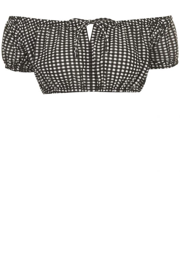 Topshop Cropped Gingham Bardot Top, £18
