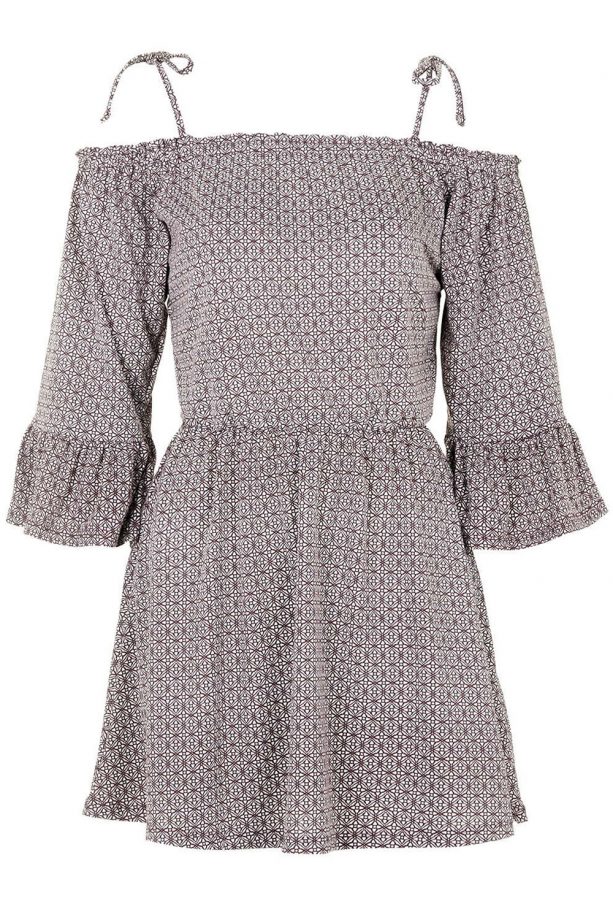 Topshop Geometric Gypsy Fluted Sleeve Dress, £30