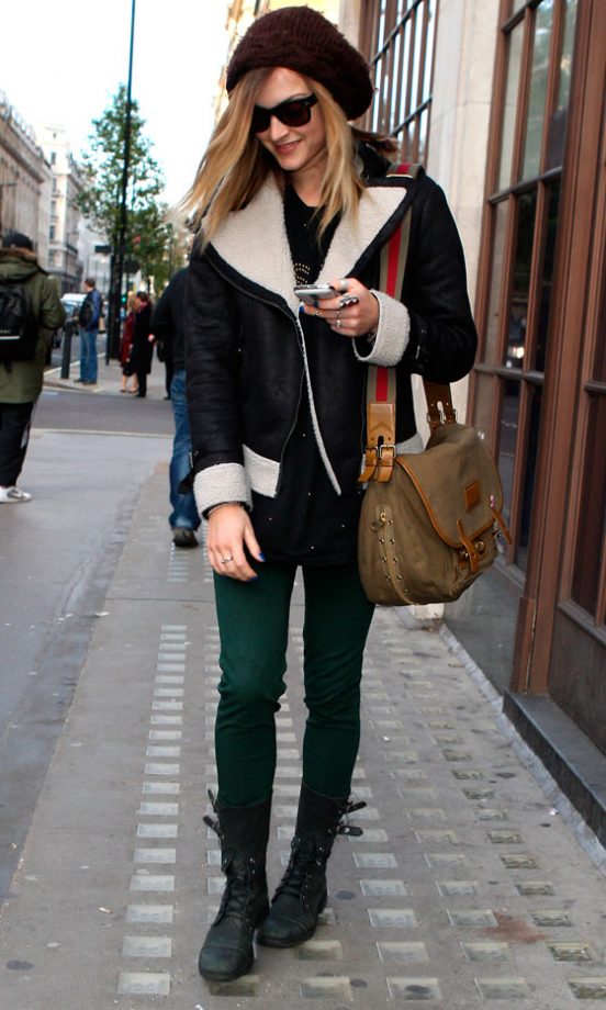 Fearne Cotton Teams Her Favourite Shearling Jacket With Green Jeans And Biker Boots For The Perfect Winter Outfit, 2010