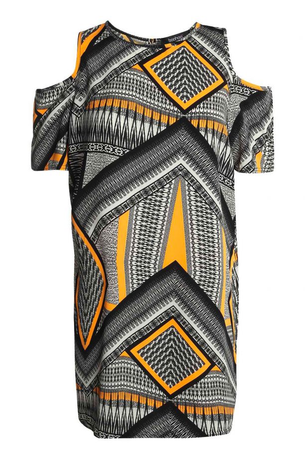 Boohoo Aztec Print Open Shoulder Shift Dress, £20