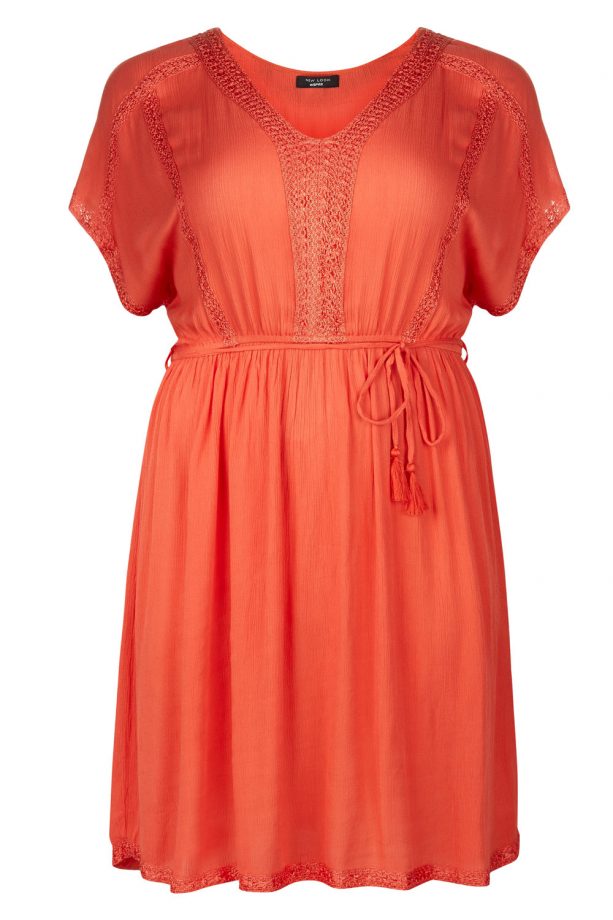 New Look Plus Size Coral Crochet Trim V Neck Dress, £19.99