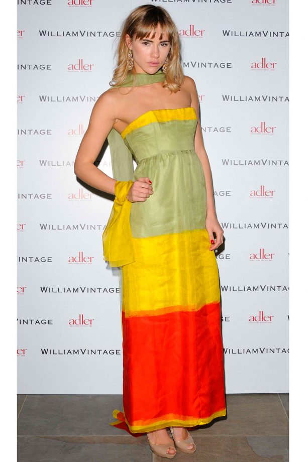 Suki Waterhouse Wears A Colour Block Dress To The Pre-Bafta Dinner In London, 2012