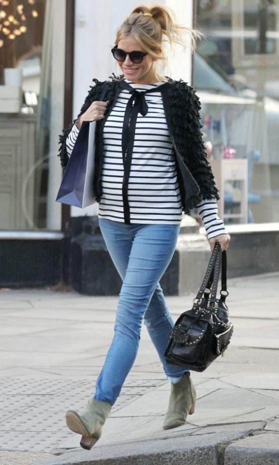 Sienna Miller Pregnant - Simple Stripes And Jeans Work Well, 2012