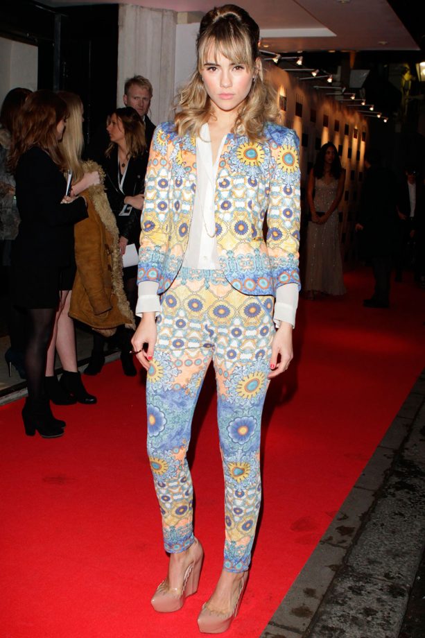 Suki Waterhouse Teams A Printed Jacket With Matching Trousers Out And About In London, 2013