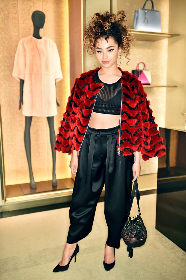 Ella Eyre In Red Fur Jacket At Fendi New Bond Street Store Party, 4 June 2015