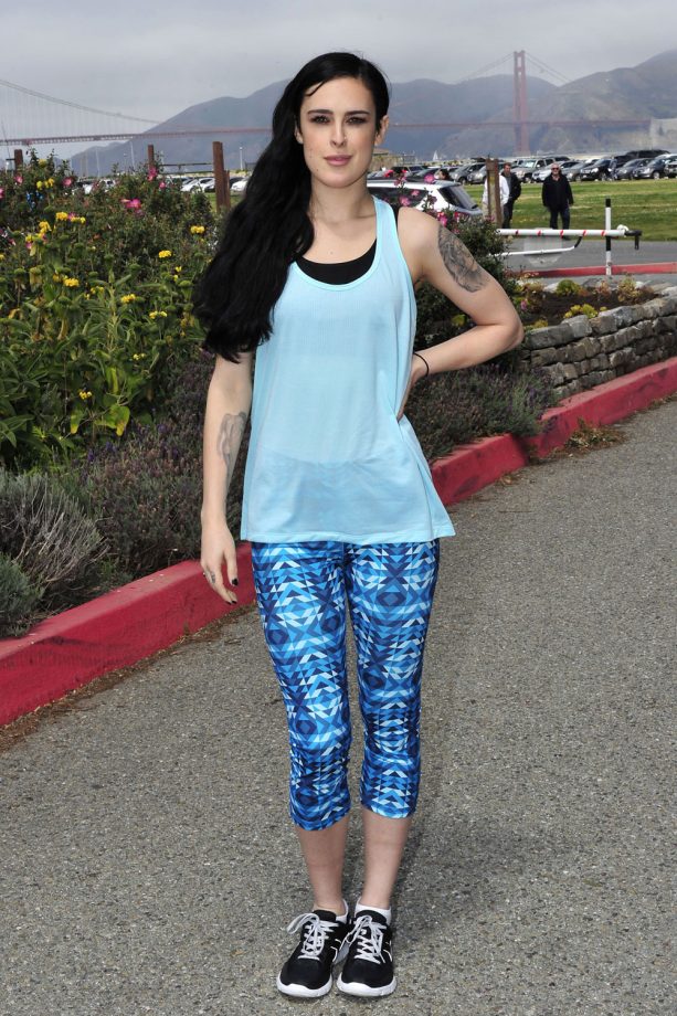 Rumer Willis Wears A Baby Blue Vest With Geometric Leggings To The Gym, 2015