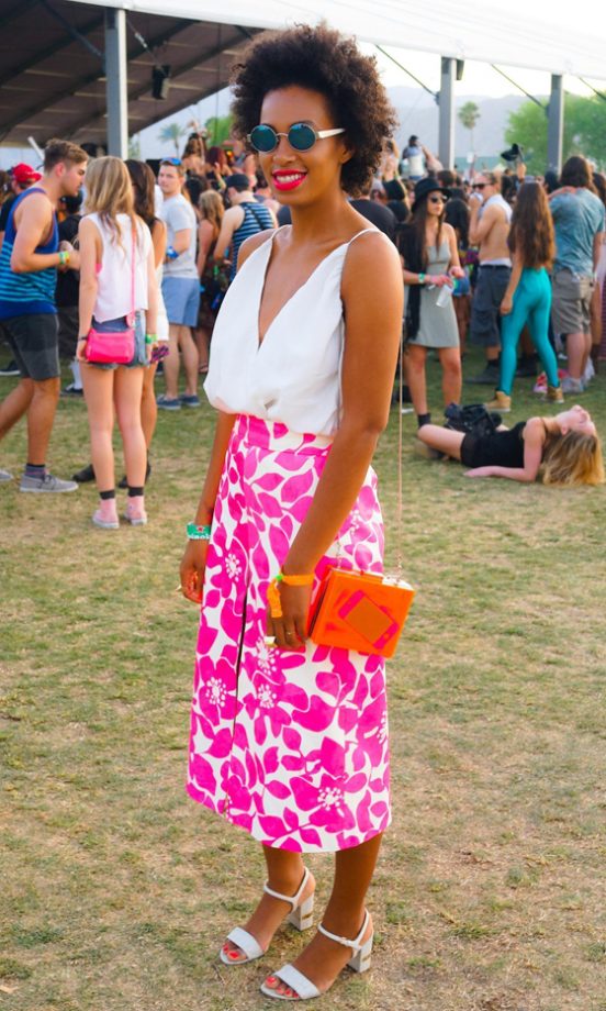 Solange Knowles Colour Pops All Over The Shop With Neon Lips, Hips And A Box Bag At Coachella, 2013
