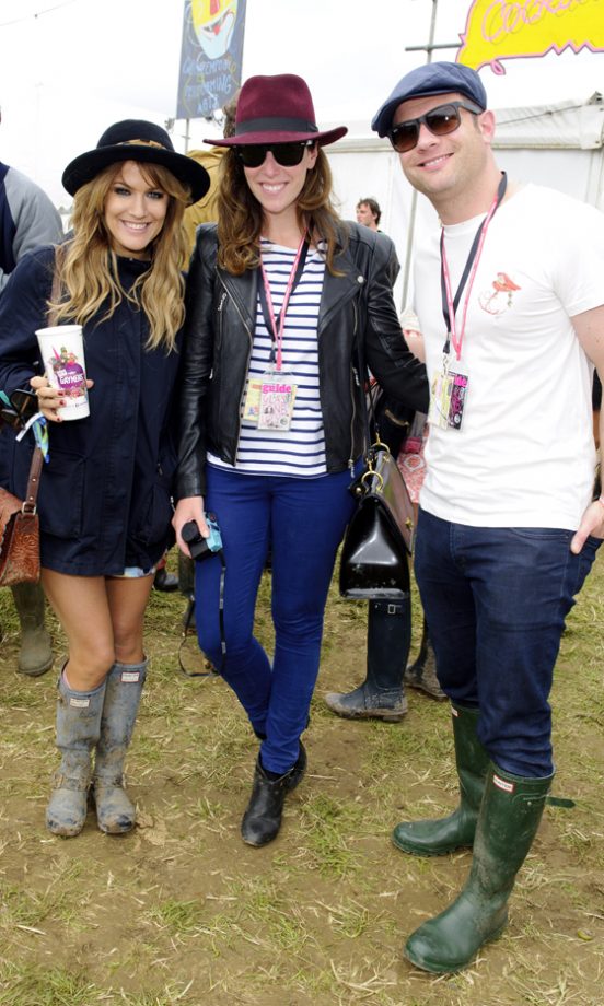 Caroline Flack, Dermot O'Leary And His Wife Dee Are All Smiles Backstage At Glastonbury. Well, Wouldn't You Be If You Got A Ton Of Freebies? 2013