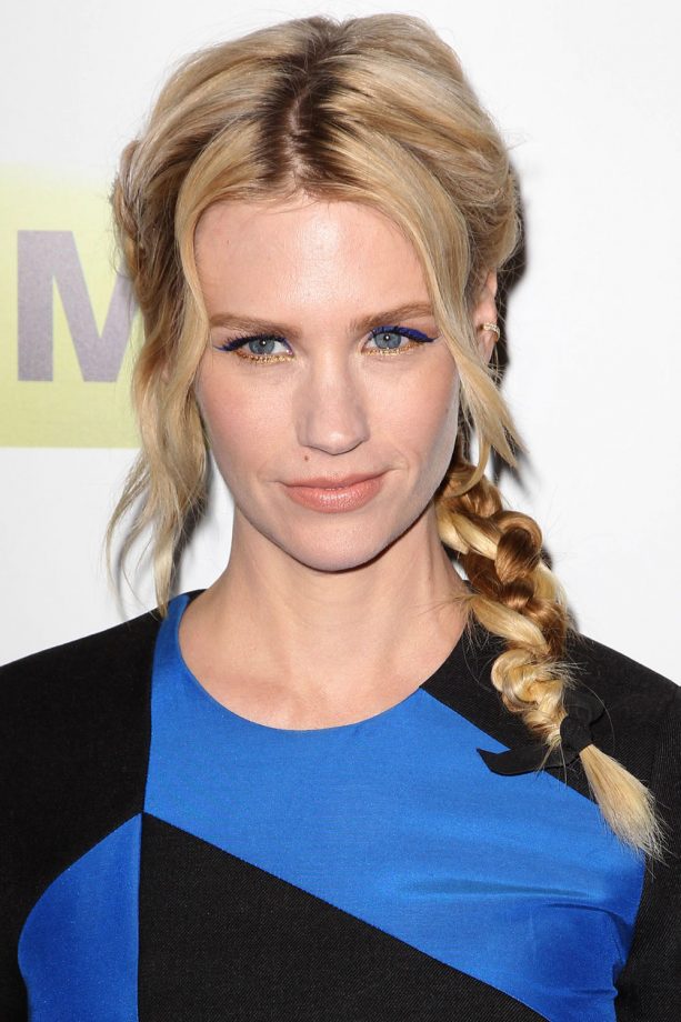 January Jones Does A Messy Plait For The 'Mad Men' Season 7 Premiere, 2014