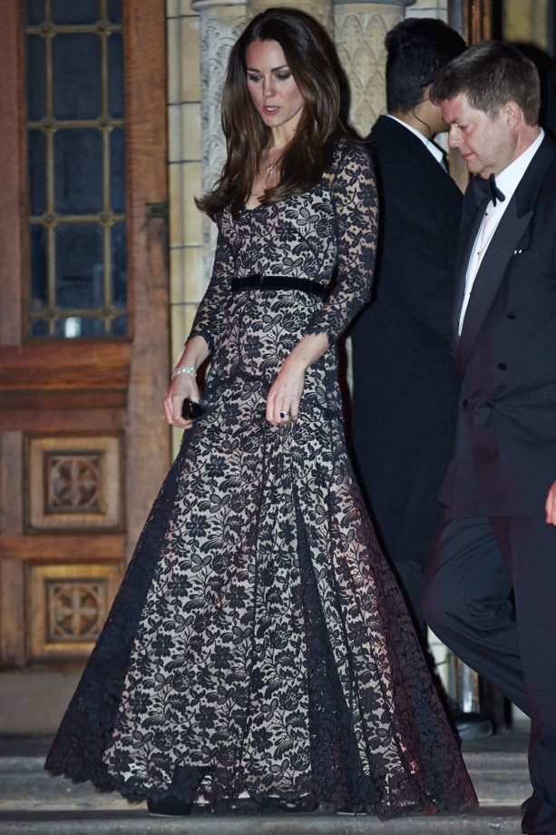 Kate Middleton Wears A Lace Alice Temperley Gown To Attend David Attenborough's 'Natural History Museum Alive' Screening, 2013