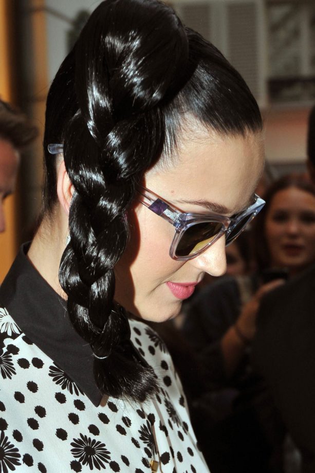 Katy Perry Puts Her Hair Up Into A High Plaited Ponytail While Out And About In Paris, 2013