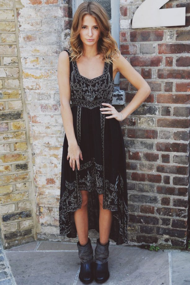 Millie Mackintosh Goes For Biker Style In A Miss Selfridge Beaded Dress, 2013