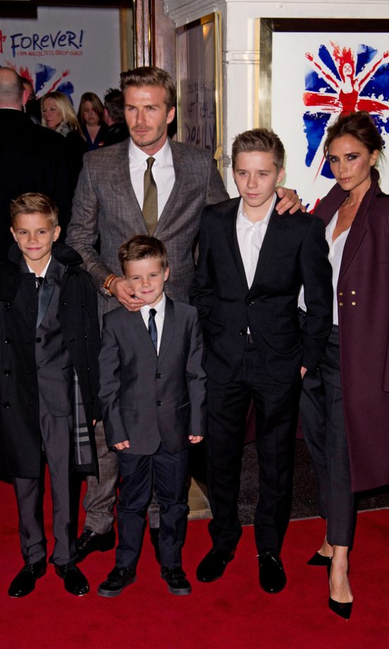 The Beckham Family Leave Harper At Home As They Spend The Night At Piccadilly Theatre Watching Viva Forever In London, 2012