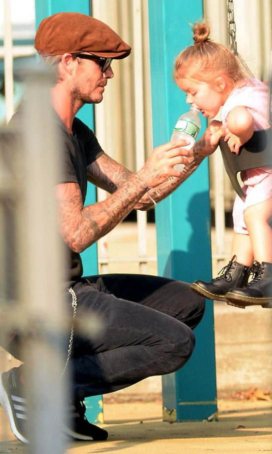 David Beckham Tends To His Super-Cute Daughter Harper At A Playground In New York, 2013