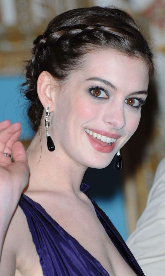 Anne Hathaway At The Paris Hotel In Las Vegas Wearing A Plaited Bun Hairstyle, 2008