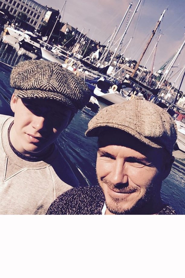 David Beckham And Lookalike Son Brooklyn Wear Matching Flat Caps For Fishing, 2015