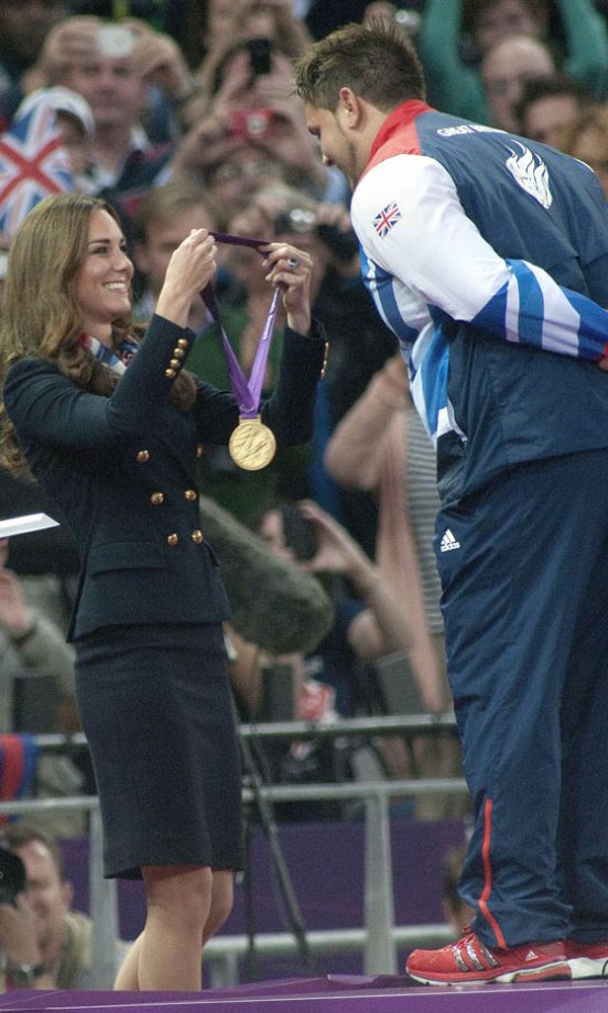 Kate Middleton, Duchess Of Cambridge, Presenting A Gold Medal To GB Discus Winner Aled Davies At The London Olympics, 2012