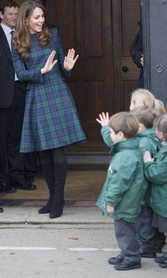 Kate Middleton Wearing Tartan - Her Baby Bump Is Very Hard To See! December 2012