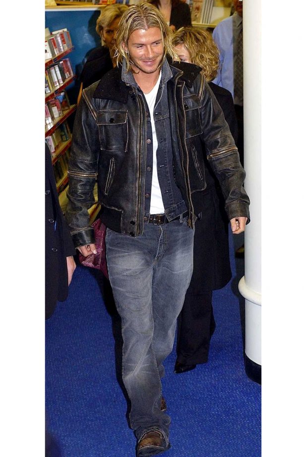 David Beckham In Double Denim And Leather Combo, 2003