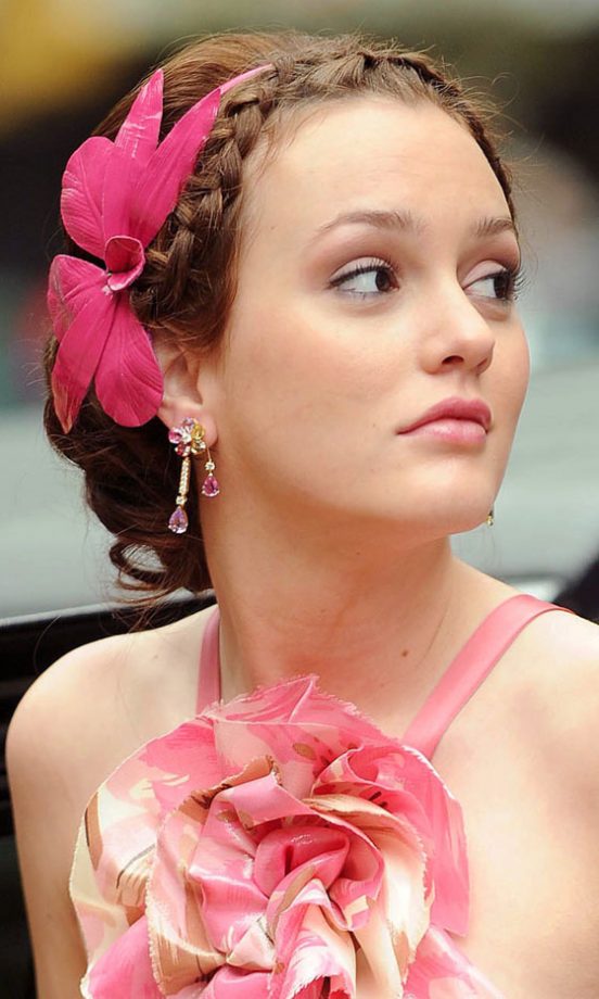 Leighton Meester Filming 'Gossip Girl' Wearing A Plaited Updo Hairstyle, 2008