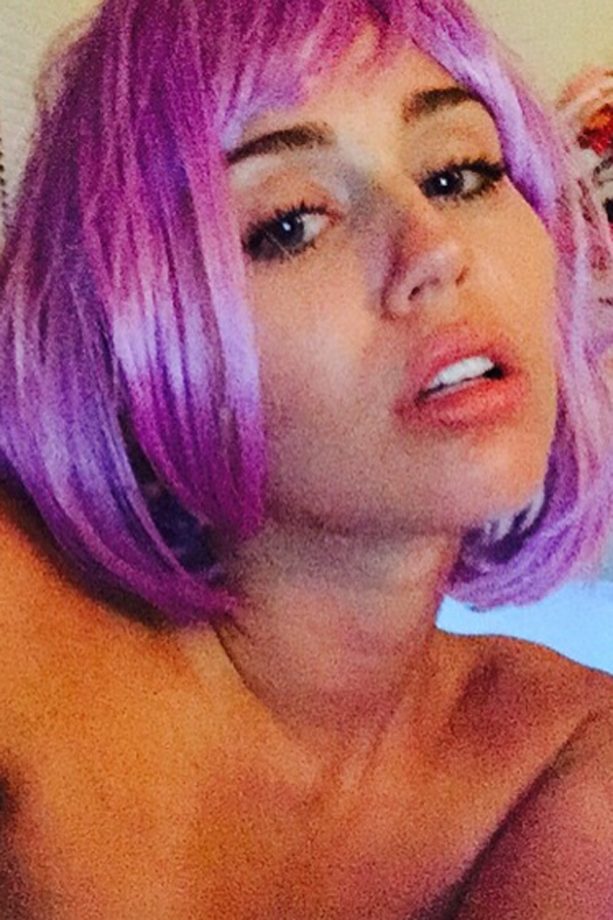 Miley Cyrus Gives Glossy Purple Hair A Go, 2015
